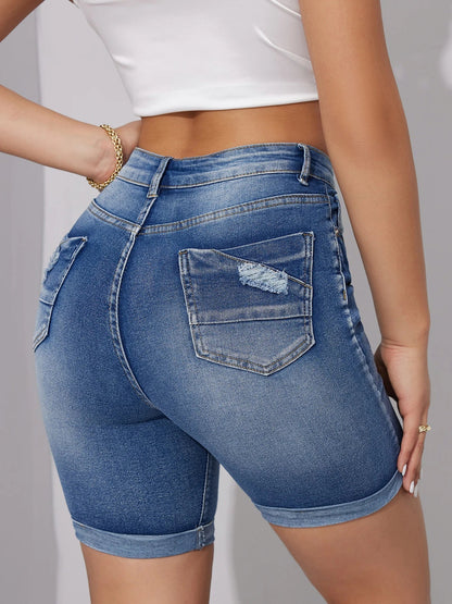 Dam Denimshorts Elastisk Midja Komfortabel-2
