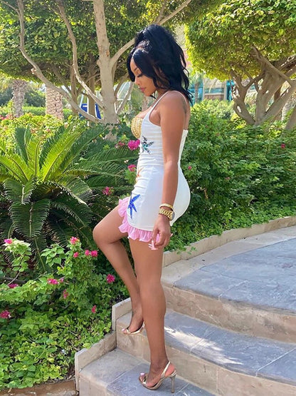 Kvinnors Miniklänning Spaghetti-remmar Paljetter Polyester-2