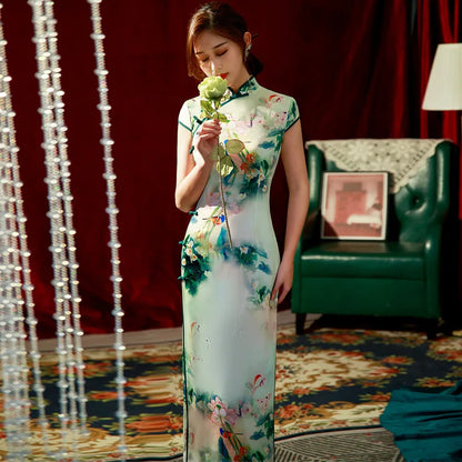 Variant image for Dam Maxiklänning Blommönster A-linje Siden-27