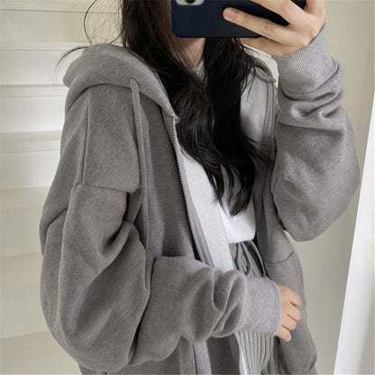 Damjacka Överdimensionerad Zip-up Polyester med Fickor och Huva-3