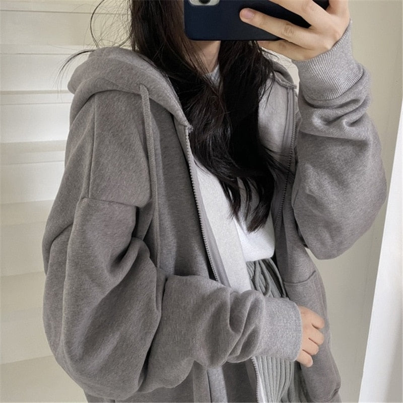 Variant image for Damjacka Överdimensionerad Zip-up Polyester med Fickor och Huva-49