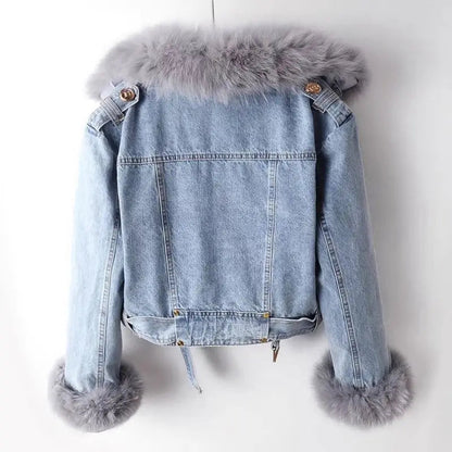 Dam Denimjacka Mjuk Päls Ekologisk Denim Trendig Design-2