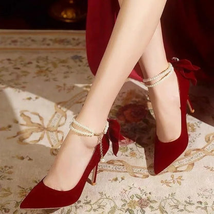 Dam Pumpsko Spetsig Silhuett Flanell Hög Klack-3