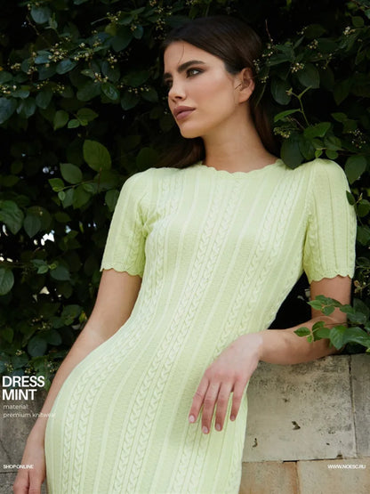 Dam Midiklänning O-Neck Rak Bomull Polyester-2