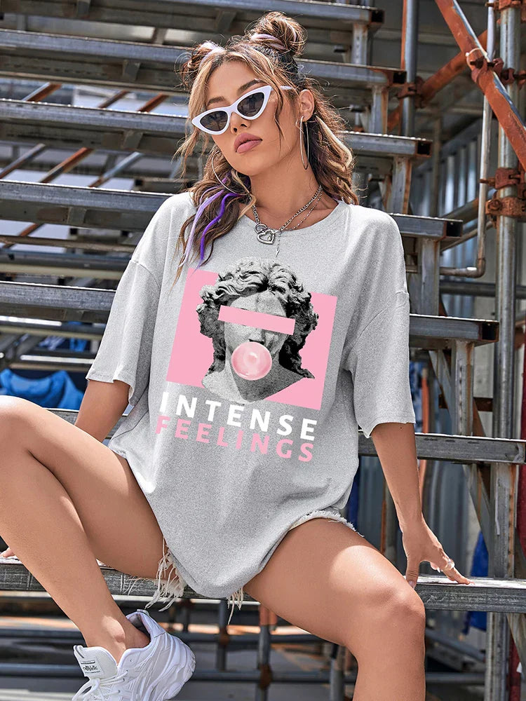 Dam T-shirt Grafisk Design 100% Bomull-1