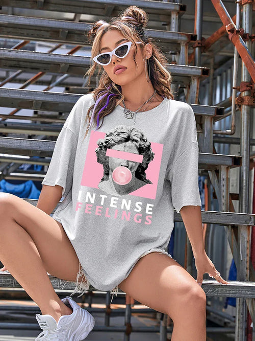 Dam T-shirt Grafisk Design 100% Bomull-1