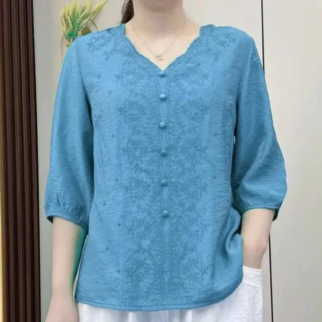 Dam Skjorta Luftig Design i Mjukt Material 100% Bomull-1