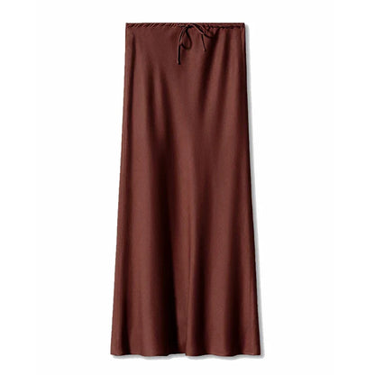 Maxikjol Lång A-linje i Satin med Hög Midja – Elegant och Bekväm Damkjol för Alla Tillfällen 7