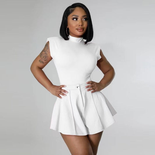 Mjukisset Dam Monokrom Polyester Spandex Kort Byxa-1