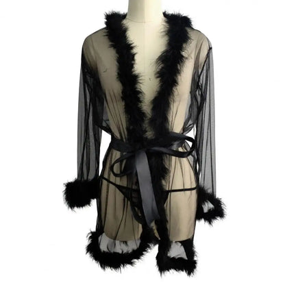 Dam Morgonrock Långärmad Polyester-Spandex med Ruffles-5