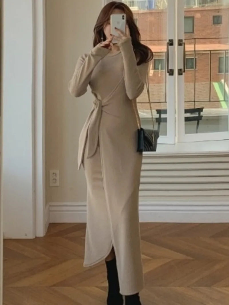 Dam Maxiklänning Bandage O-Neck Bomull och Acetat-3