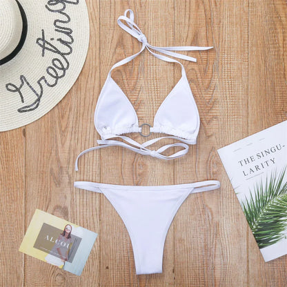 Damernas Tvådelade Bikini Monokrom Polyester med Push Up Kuddar-3