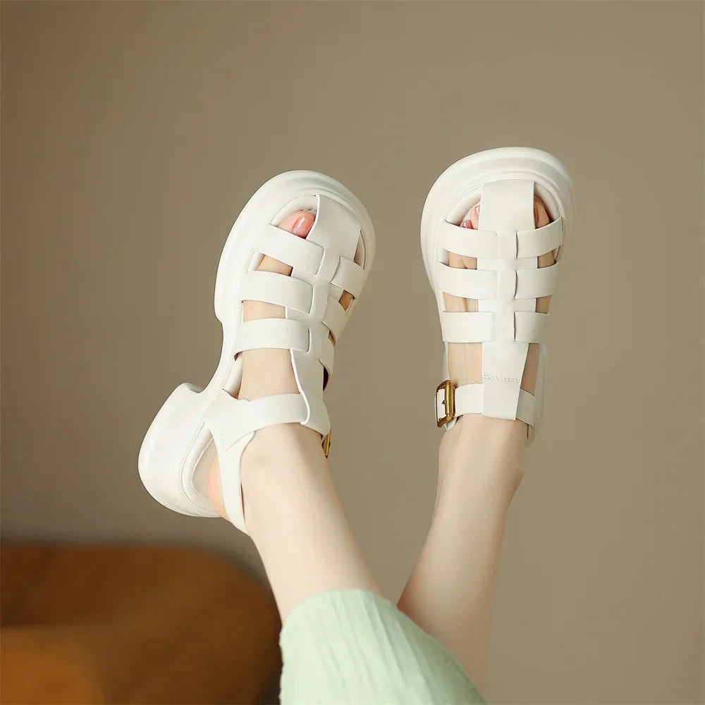 Dam Sandaler Gladiatorer med Spänne i Ädla Material-4