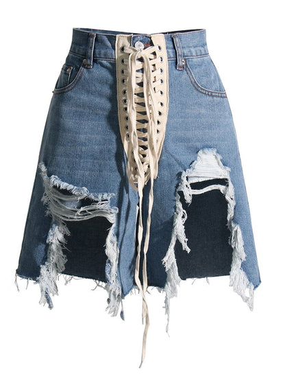 Variant image for Dam Shorts Hållbar Denim med Sprickor och Snören-1