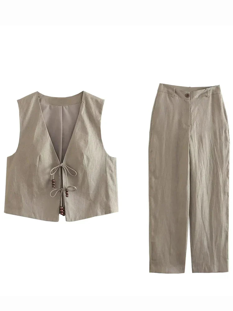 Variant image for Dam Byxor Set Vristlängd V-ringning Polyester-5