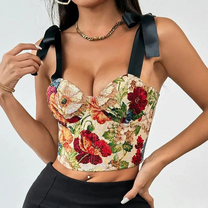 Dam Festtoppar Blommig Slinga Polyester Spandex-1