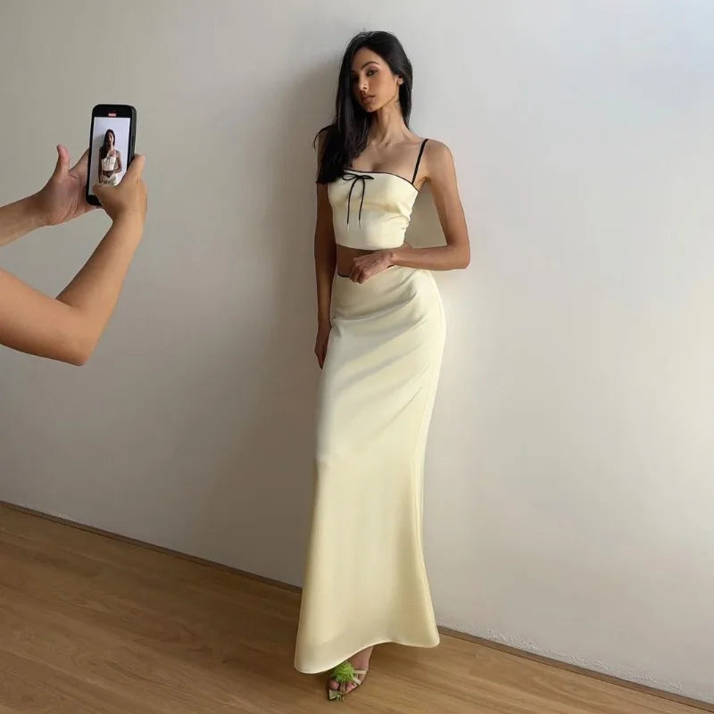 Kvinnors Aftonklänning Tvådelad med Bindande Detaljer Polyester-5