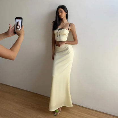 Kvinnors Aftonklänning Tvådelad med Bindande Detaljer Polyester-5