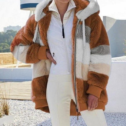 Kvinnors Lapptäcksjacka med Huva Polyester Casual-6