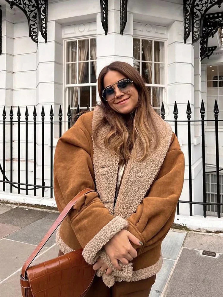 Dam Lammulljacka Elegant Modern Snitt 100% Ren Lammull-4