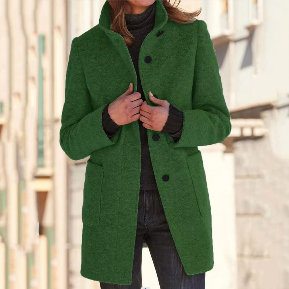 Lång Jacka Dam Stående Krage Polyester Elegant Vinterjacka-6