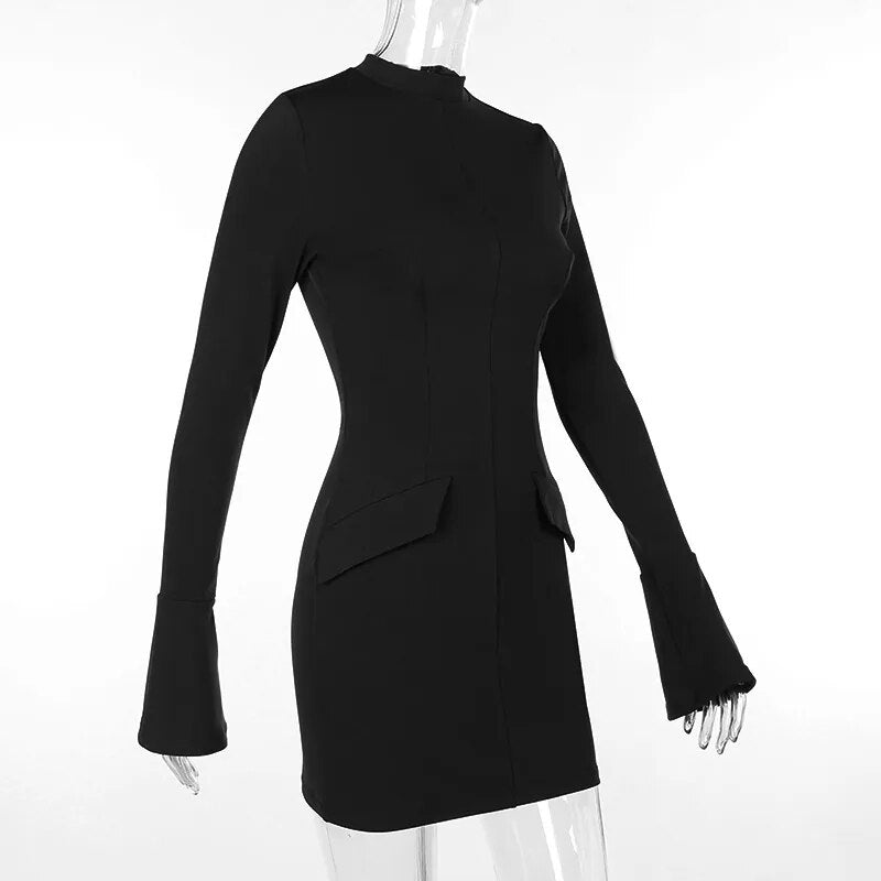 Kvinna Miniklänning Rund Halsringning Polyester Spandex med Sidofickor 6