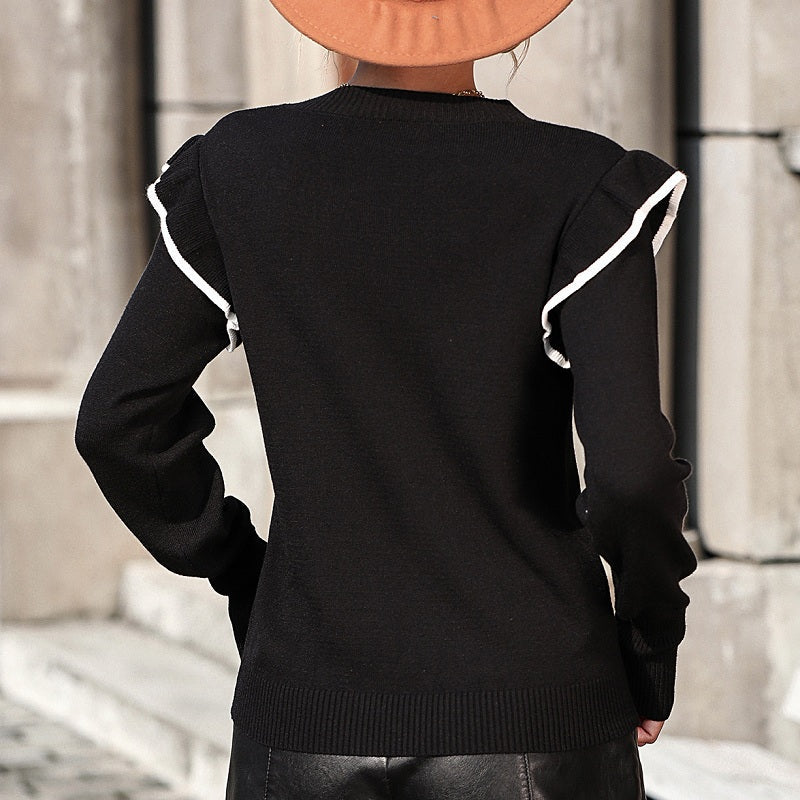 Stickad Dam Tröja med Ruffles i Polyester 2