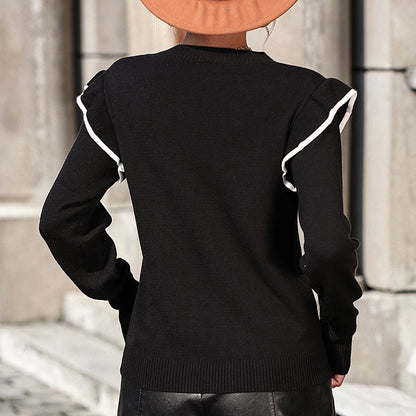 Stickad Dam Tröja med Ruffles i Polyester 2