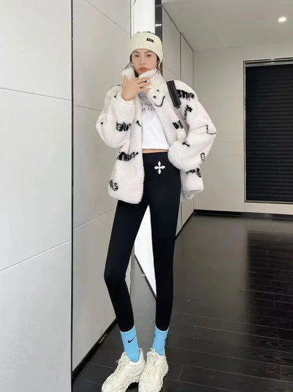 Variant image for Dam Leggings Hög Midja Monokrom Polyester Spandex Fleece-1
