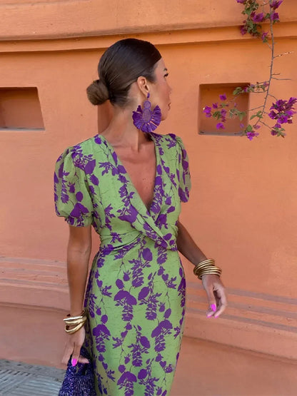 Dam Blommig Topp V-halslinje Polyester Figurnära 5