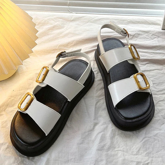 Dam Sandaler Dubbla Spännen Läder Modern Design Komfortabel Sula-1