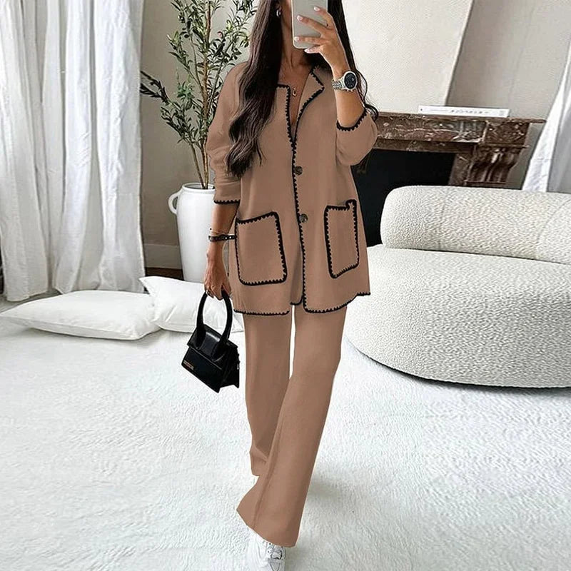 Dam Vinterdräkt Lång Jacka Lösa Byxor Polyester-3