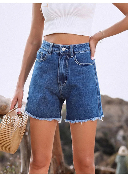 Dam Denimshorts Hög Midja Avslappnad Denim 8
