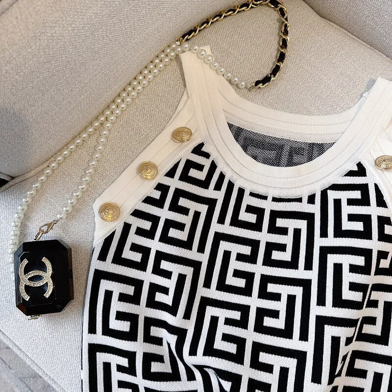 Dam Crop Top Ärmlös Geometrisk Polyester-2