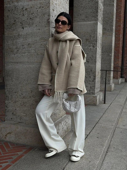 Vinterjacka Dam Lång med Halsduk Polyester Elegant Komfort-4