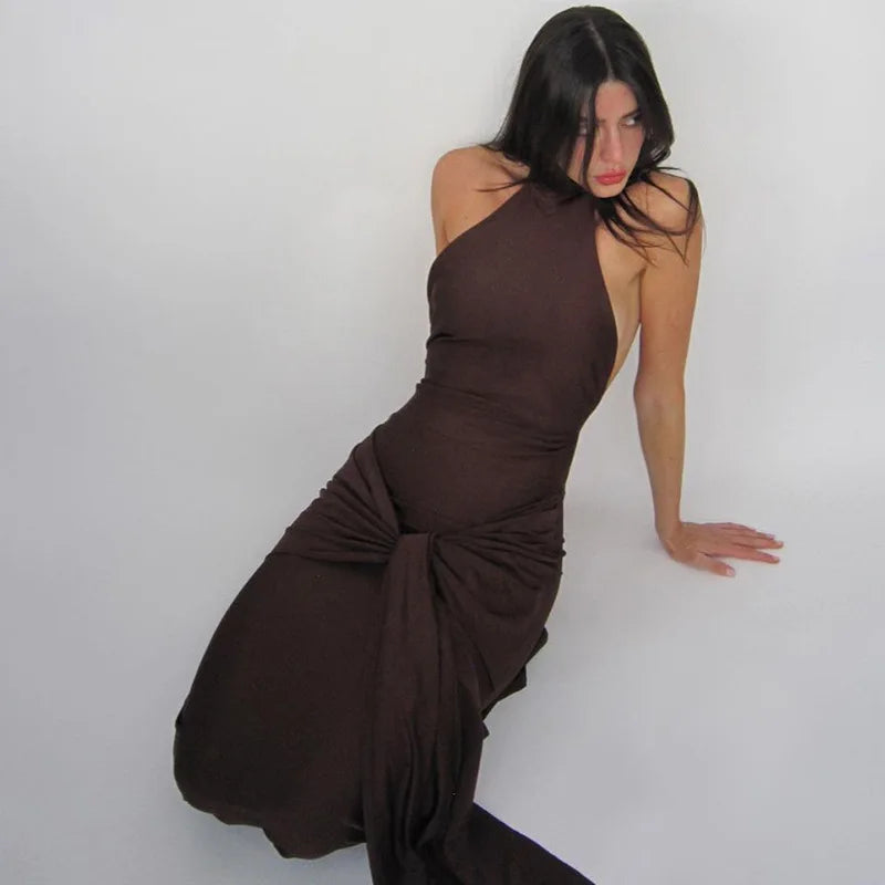 Dam Maxiklänning Ärmlös Draperad Polyester Spandex-4