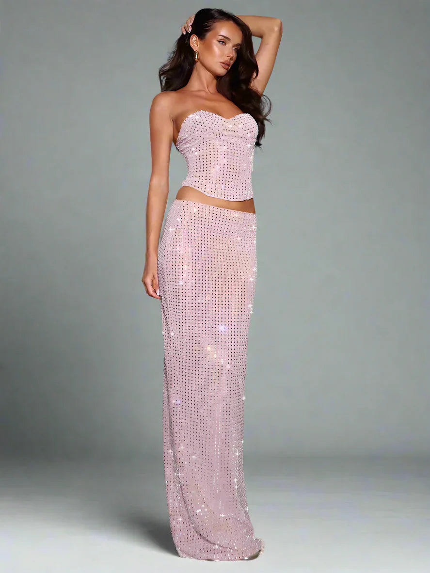 Dams Klänning Set Glittrande Paljetter Spandex Polyester-2