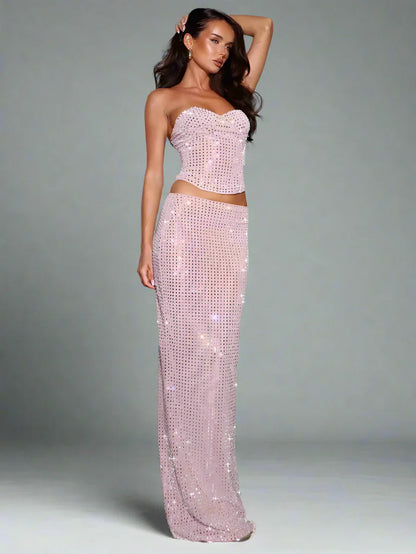 Dams Klänning Set Glittrande Paljetter Spandex Polyester-2