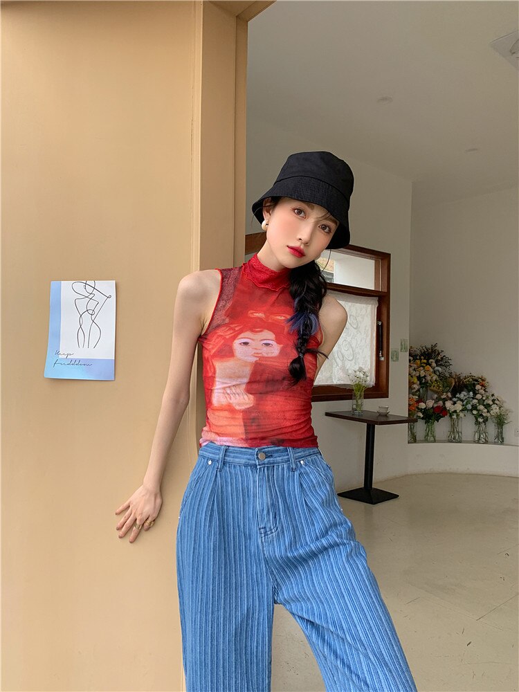 Dam Tank Top Ärmlös Rullkrage Polyester-2