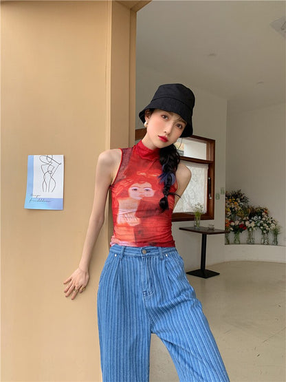 Dam Tank Top Ärmlös Rullkrage Polyester-2