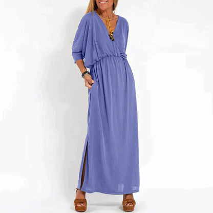 Dam Maxiklänning Boho Stil med Midjeband i Mjuk Bomull-4