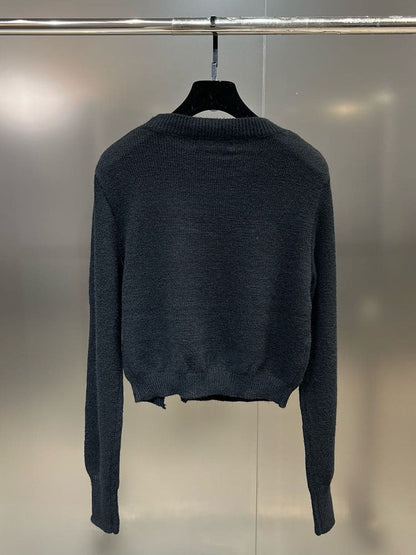 Stickad Dam Tröja Monokrom Polyester med Virkningsarbete-5