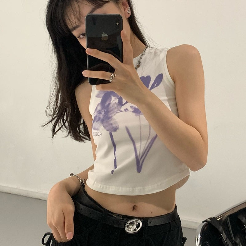 Dam Tank Top Ärmlös Bomull Med Tryck-2