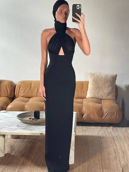 Kvinnors Lång Klänning Monokrom Polyester Spandex-2