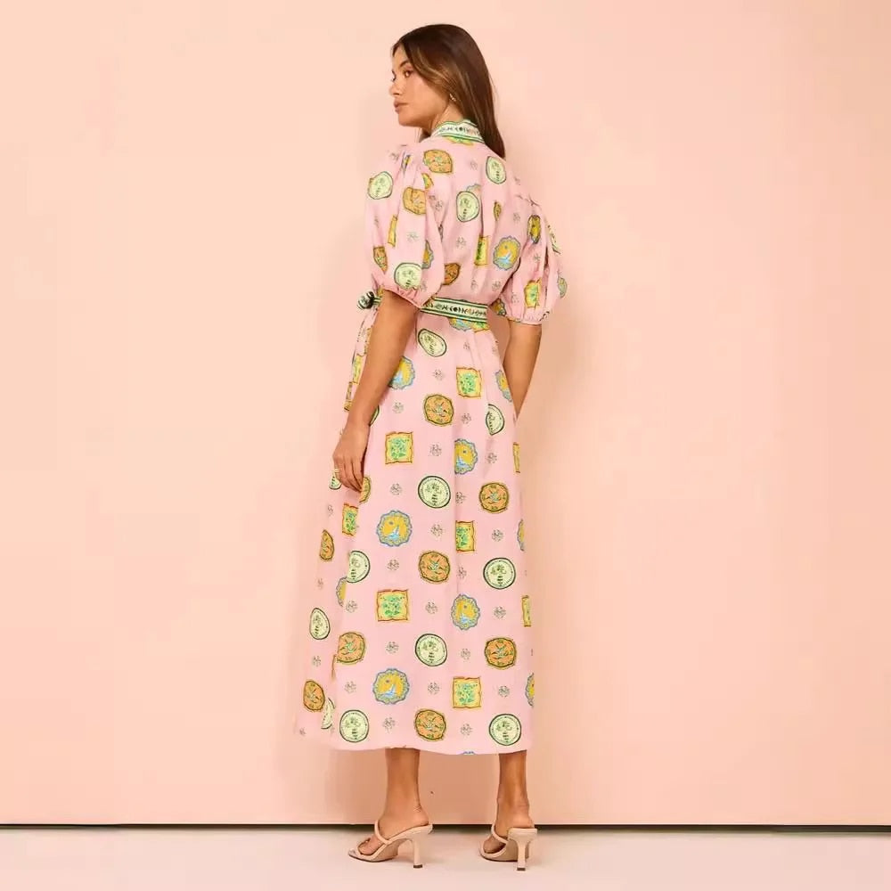 Damklänning Kimono med Bälte och Lekfulla Mönster Polyester-4