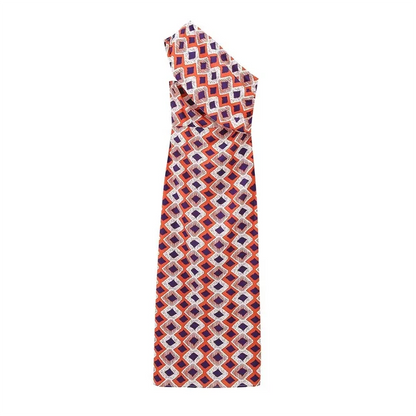 Dam Blus Sluttande Axel Tryckt Polyester Smal Passform-1