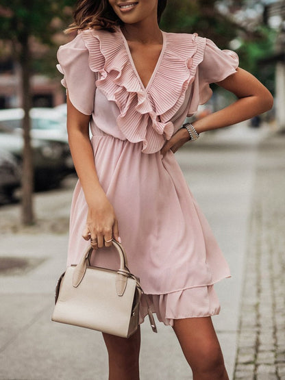 Dam Miniklänning Ruffle Polyester och Bomull-5