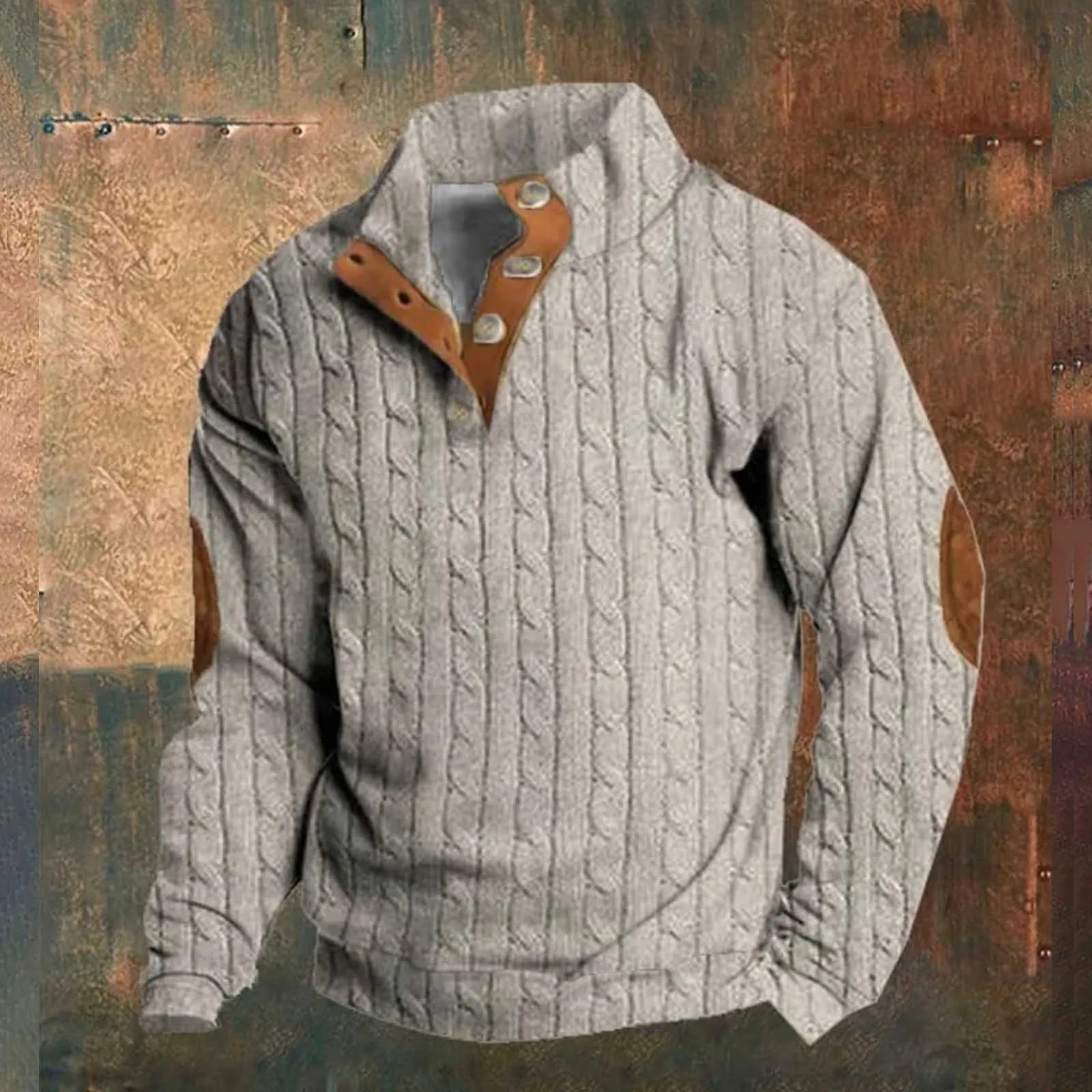 Variant image for Herr Tröja Knappkrage Jacquard Mönster Högkvalitativ Bomull Polyester-26