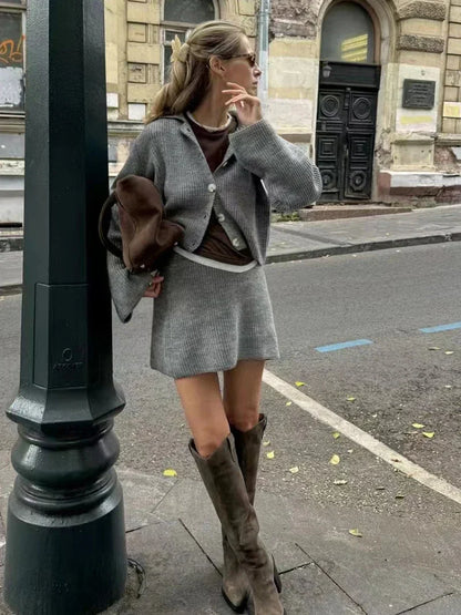 Tvådelat Set Dam Kjol Blazer Stickad Polyester-3