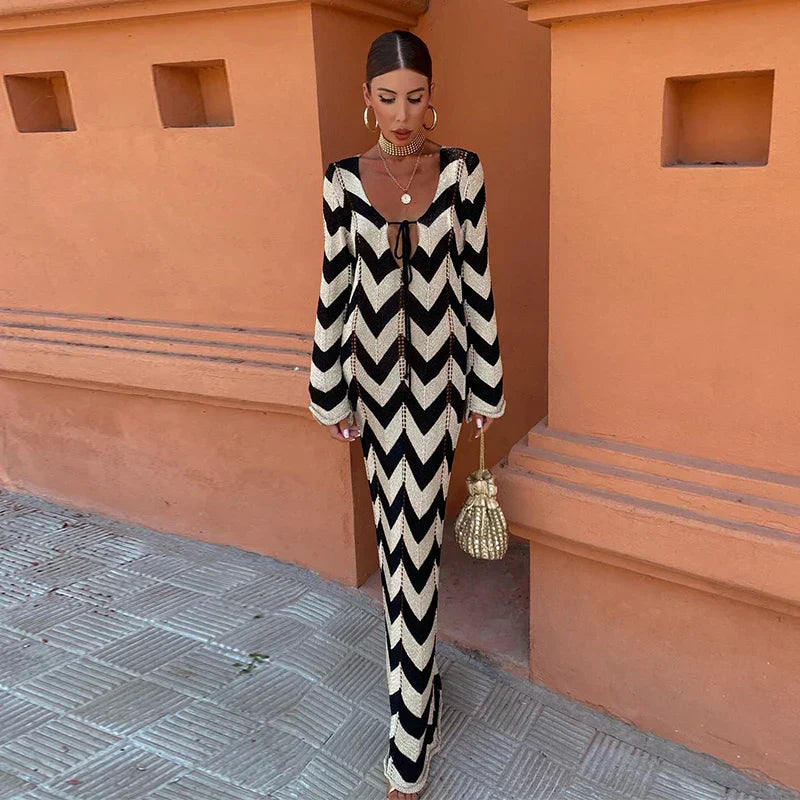 Kvinnors Maxiklänning Elegant Ull Flödande Design-5